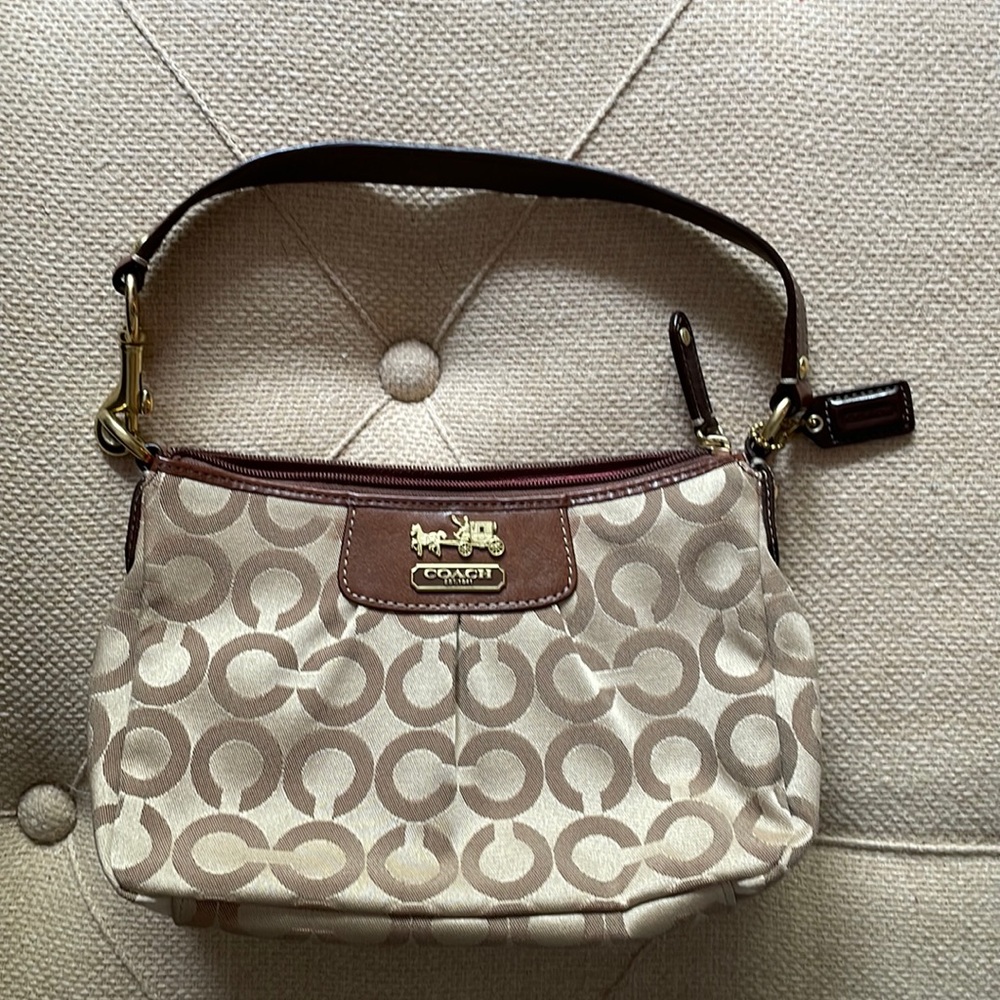 Coach Small Zipper Top Shoulder Bag in Brown/Gold